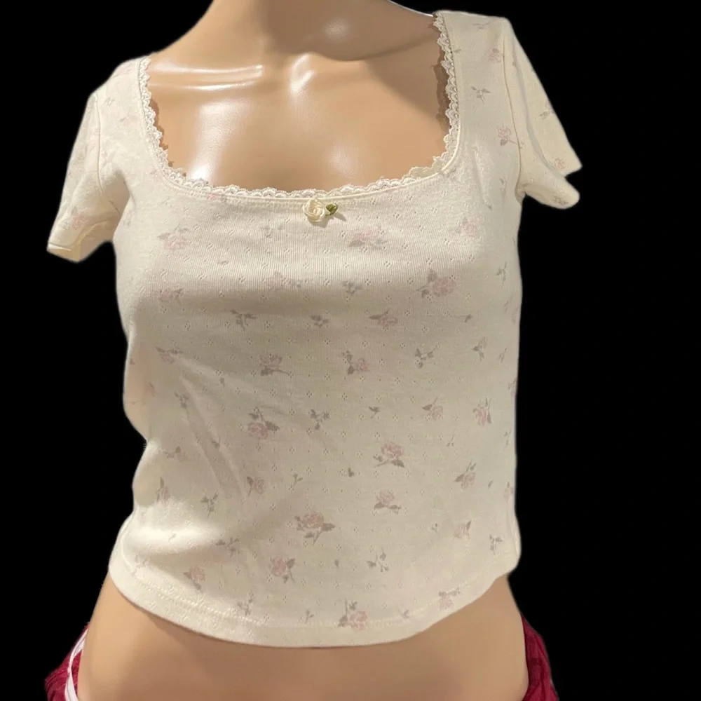 Pink Rose Cream Lace Top - Picture 1 of 4